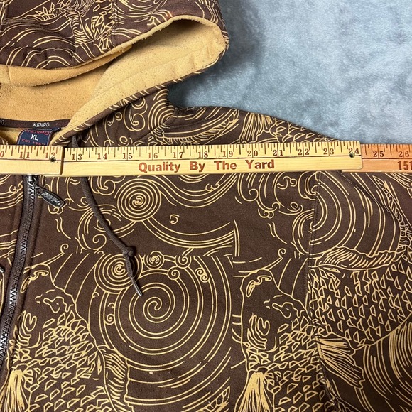 KENPO XL Brown Yellow Koi Fish Zip Up Hoodie Jacket Y2K Vintage Streetwear - Picture 9 of 10